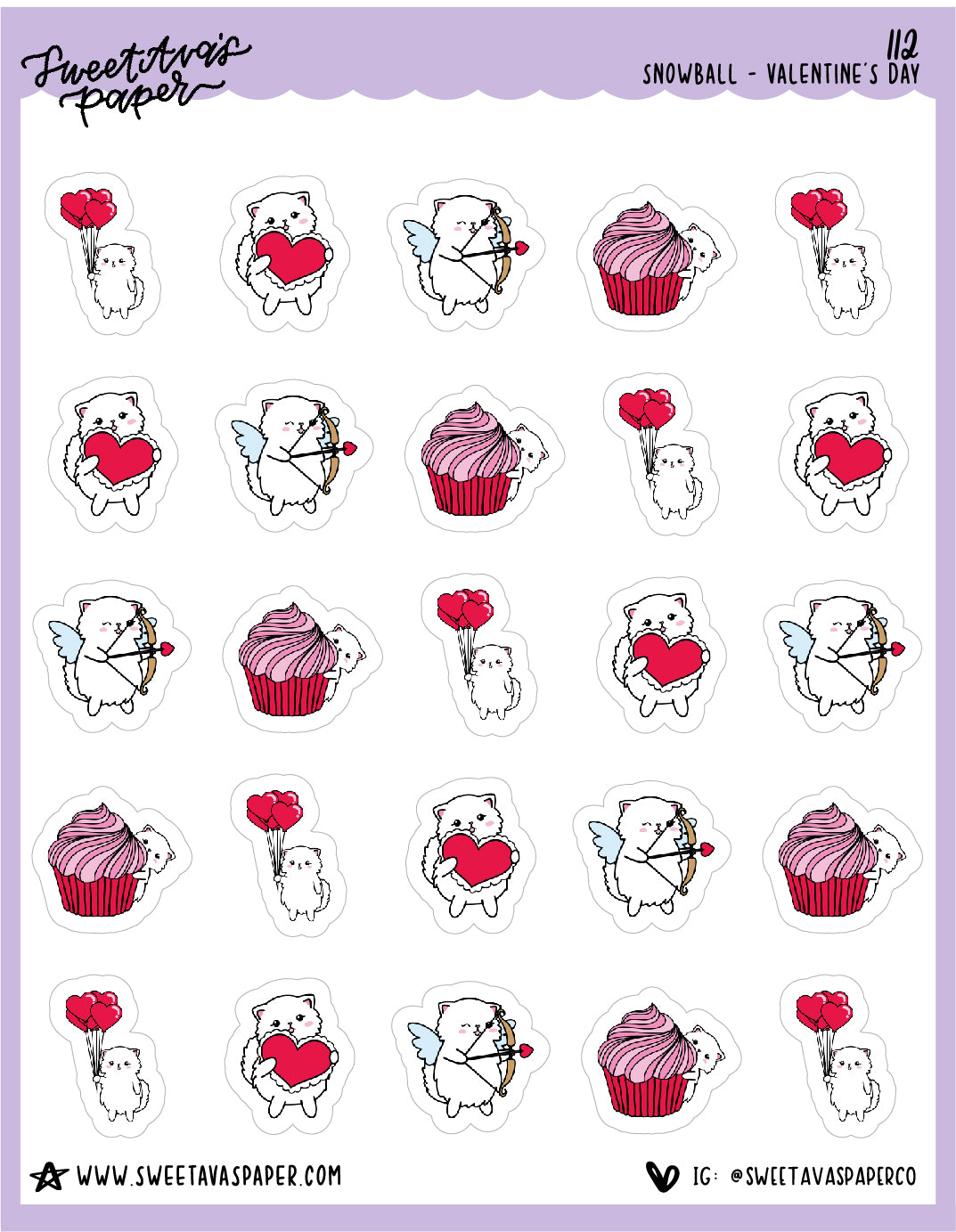 ICON SIZE - Valentine's Day Stickers - Snowball The Cat - [112] – Sweet  Ava's Paper